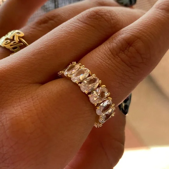 New Gold plated over sterling silver Oval CZ Eternity Wedding Band size 6